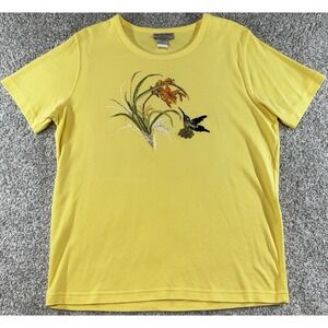 Isaac's Designs Casuals Hummingbird T-Shirt Womens XL Yellow Embroidered Sequins